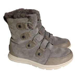 Sorel Explorer Next Joan Boots Womens Size 8.5 Gray Faux Fur Gorpcore Outdoor